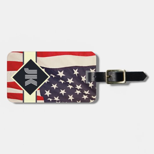 Vintages US-Flaggenmonogramm personalisiert Gepäckanhänger (Vorderseite horizontal)