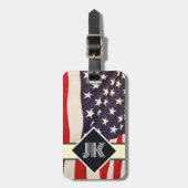 Vintages US-Flaggenmonogramm personalisiert Gepäckanhänger (Vorderseite vertikal)