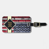 Vintages US-Flaggenmonogramm personalisiert Gepäckanhänger (Vorderseite horizontal)