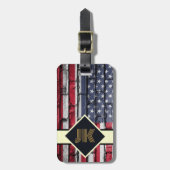 Vintages US-Flaggenmonogramm personalisiert Gepäckanhänger (Vorderseite vertikal)