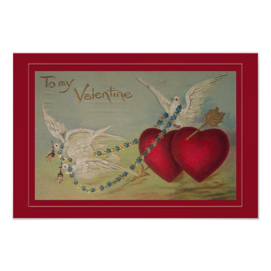 Vintages Valentin mit Herz und Tauben Fotodruck (Vorne)