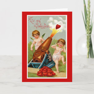 Vintages Valentin mit Herzkannon Feiertagskarte
