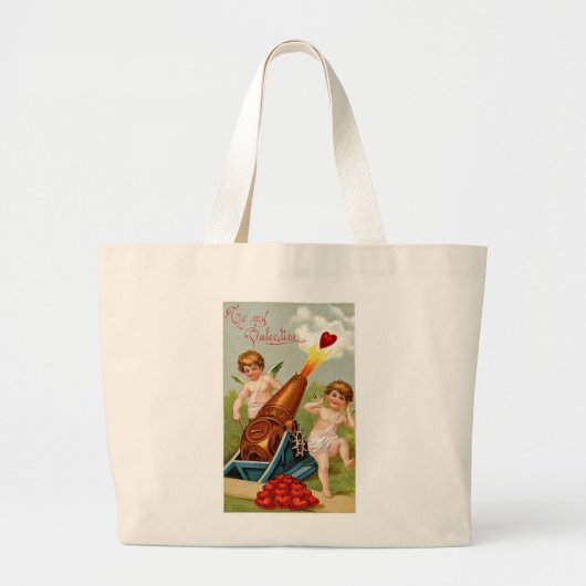 Vintages Valentin mit Herzkannon Jumbo Stoffbeutel (Vorne)