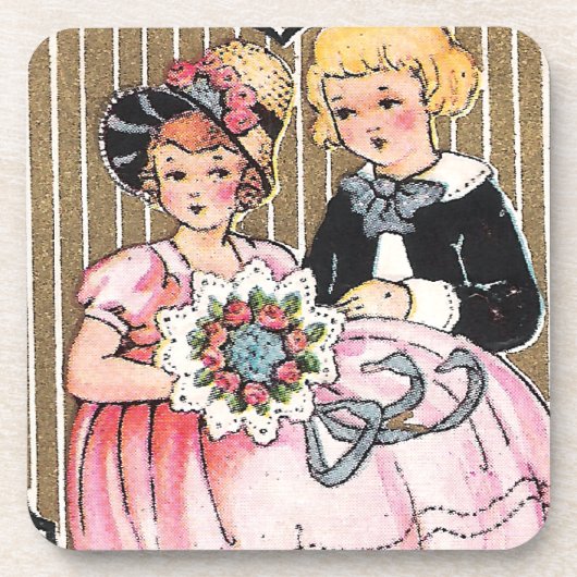 Vintages Valentinbild Getränkeuntersetzer (Vorderseite)