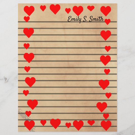 Vintages Valentine Heart Border Lined Writer Paper (Vorderseite)