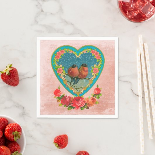 Vintages Valentine mit Vogelpapier Napkin Serviette (Beispiel)