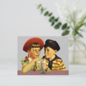 Vintages Valentine Sharing a Ice Cream Float Postkarte (Stehend Vorderseite)