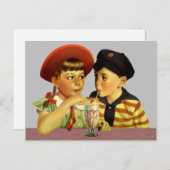 Vintages Valentine Sharing a Ice Cream Float Postkarte (Vorne/Hinten)