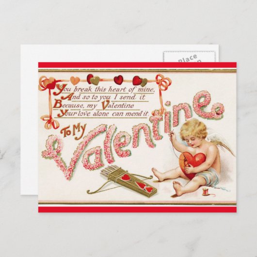 Vintages Valentinherz Feiertagspostkarte (Vorne/Hinten)