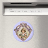 Vintages Valentinherz Girl & Kitty Magnet (In Situ (Geschirrspüler))