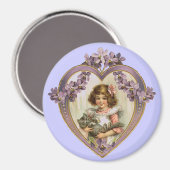 Vintages Valentinherz Girl & Kitty Magnet (Vorderseite/Rückseite)