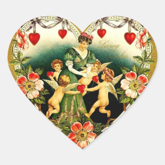 Vintages Valentinherz Herz-Aufkleber (Vorderseite)