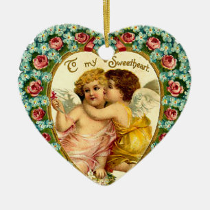 Vintages Valentinherz Keramikornament