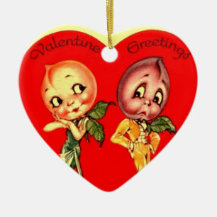 Vintages Valentinherz Keramikornament