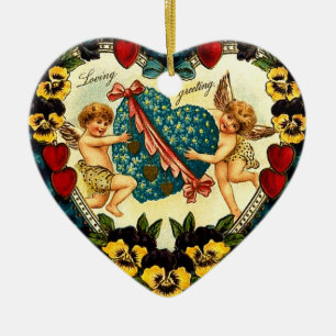 Vintages Valentinherz Keramikornament