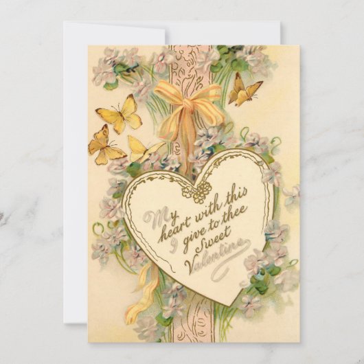 Vintages Valentinherz, Ribbons und Schmetterlinge Feiertagskarte (Vorderseite)