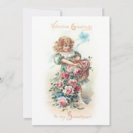 Vintages Valentinskind mit rosa Rosen Feiertagskarte (Vorderseite)