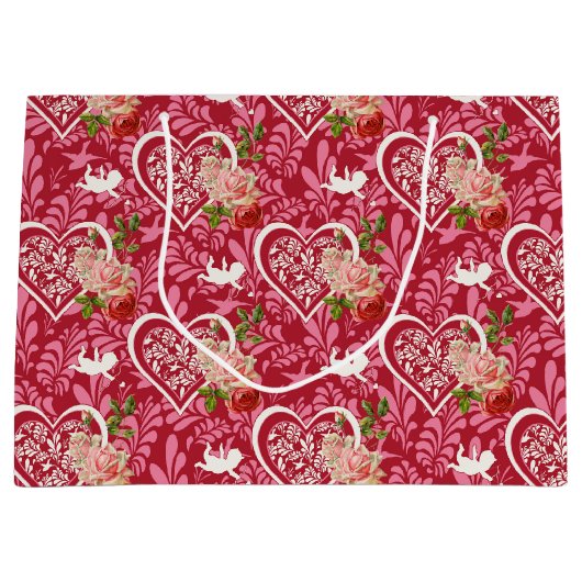 Vintages Valentinstag Blumenmuster Große Geschenktüte (Vorderseite)