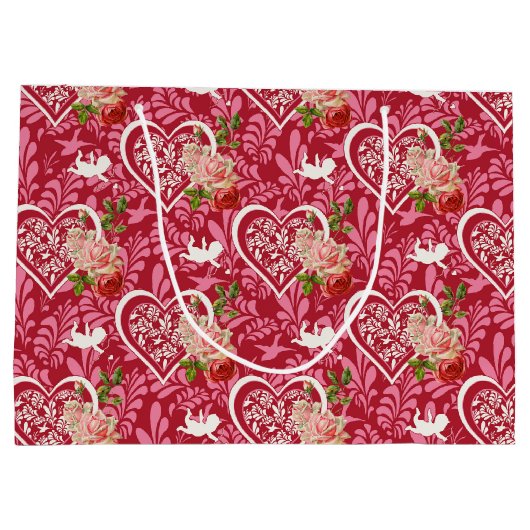 Vintages Valentinstag Blumenmuster Große Geschenktüte (Rückseite)