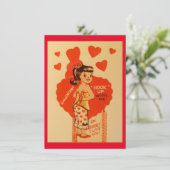 Vintages Valentinstag-Corset-Girl Feiertagskarte (Stehend Vorderseite)