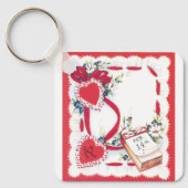 Vintages Valentintagsherz, Blume und Band Schlüsselanhänger (Vorderseite)