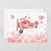 Vintages Valentintagsherz des Flugzeugs, Ballons Postkarte (Vorne/Hinten)