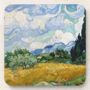 Vintages Van Gogh-Weizenfeld mit Zypressen Getränkeuntersetzer