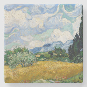 Vintages Van Gogh-Weizenfeld mit Zypressen Steinuntersetzer