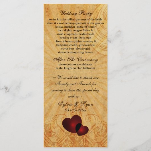 Vintages Vegas-Hochzeitsprogramm Programm (Rückseite)