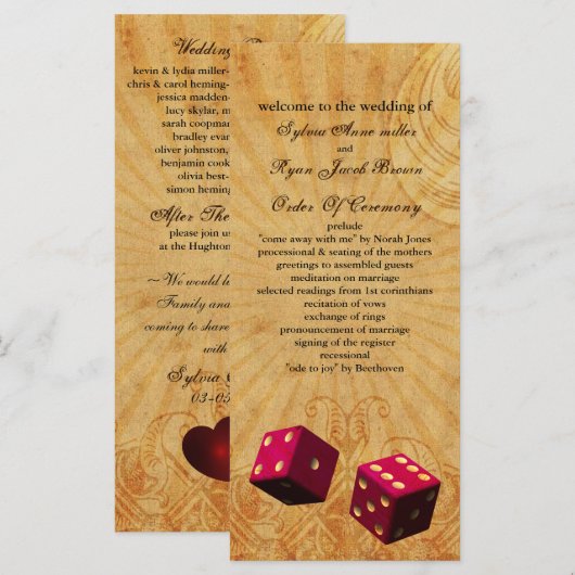 Vintages Vegas-Hochzeitsprogramm Programm (Vorne/Hinten)