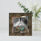 Vintages Veloursleder-Foto des Quinceanera Einladung (Stehend Vorderseite)