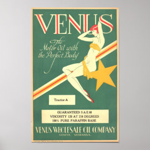 Vintages "Venus" Motorölplakat Poster