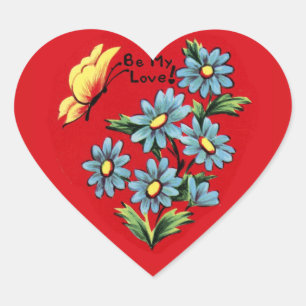 Vintages Vergessen-Me-Nicht-Valentin Herz-Aufkleber
