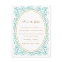 Vintages Verziertes Blau und Gold Save the Date