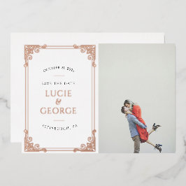 Vintages Verziertes Frame-Foto Save the Date real Folieneinladung