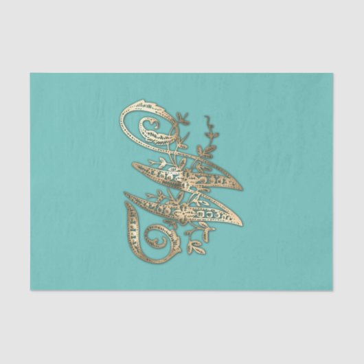 Vintages Verziertes Gold Monogram W-Tissue Paper Seidenpapier (Vorderseite)