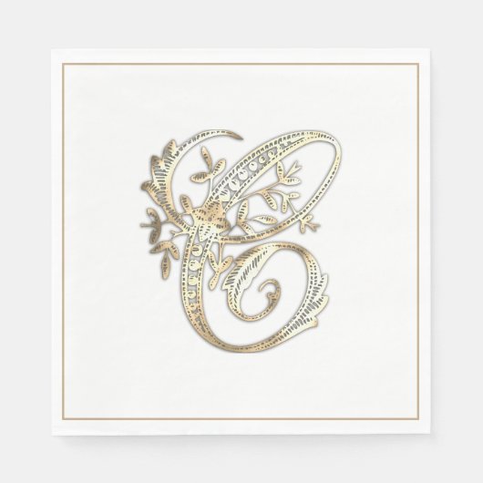 Vintages Verziertes Gold Monogramm C Serviette (Vorderseite)