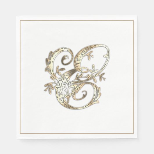 Vintages Verziertes Gold Monogramm E Serviette (Vorderseite)