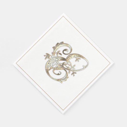 Vintages Verziertes Gold Monogramm E Serviette (Ecke)
