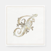 Vintages Verziertes Gold Monogramm F Serviette (Vorderseite)