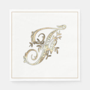 Vintages Verziertes Gold Monogramm F Serviette