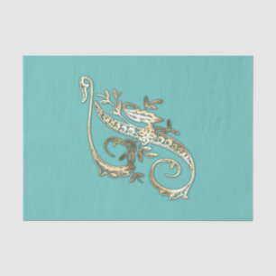 Vintages Verziertes Gold-Monogramm-F-Tissue-Papier Seidenpapier