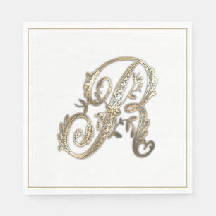Vintages Verziertes Gold Monogramm R Serviette