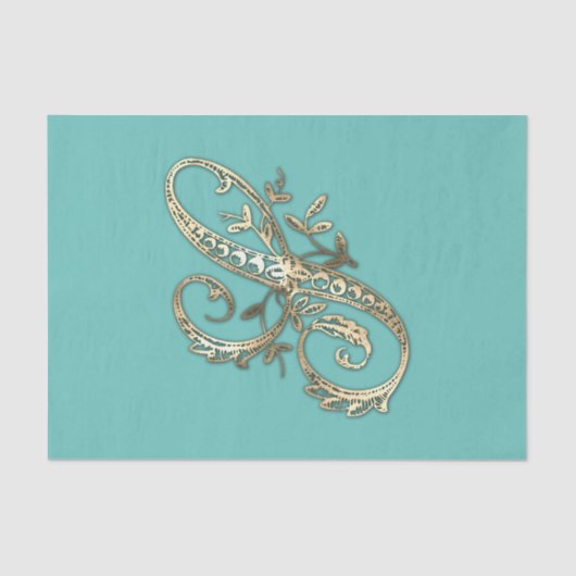 Vintages Verziertes Gold Monogramm S-Tissue Paper Seidenpapier (Vorderseite)