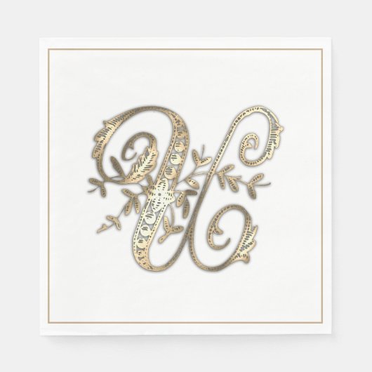 Vintages Verziertes Gold Monogramm U Serviette (Vorderseite)