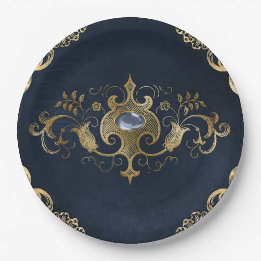 Vintages Verziertes Gold Pappteller (Vorderseite)