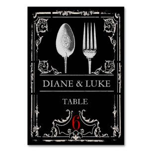 Vintages Verziertes Hochzeitmenü mit Silverware+Ta Tischnummer