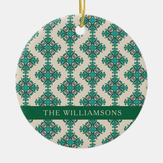 Vintages Verziertes Jugendstil-Grün Personalisiert Keramik Ornament (Vorne)