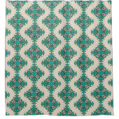 Vintages Verziertes Jugendstil-Muster Grün Blau Duschvorhang (Vorderseite)