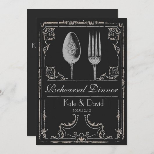 Vintages verziertes silberner einladung (Vorne/Hinten)